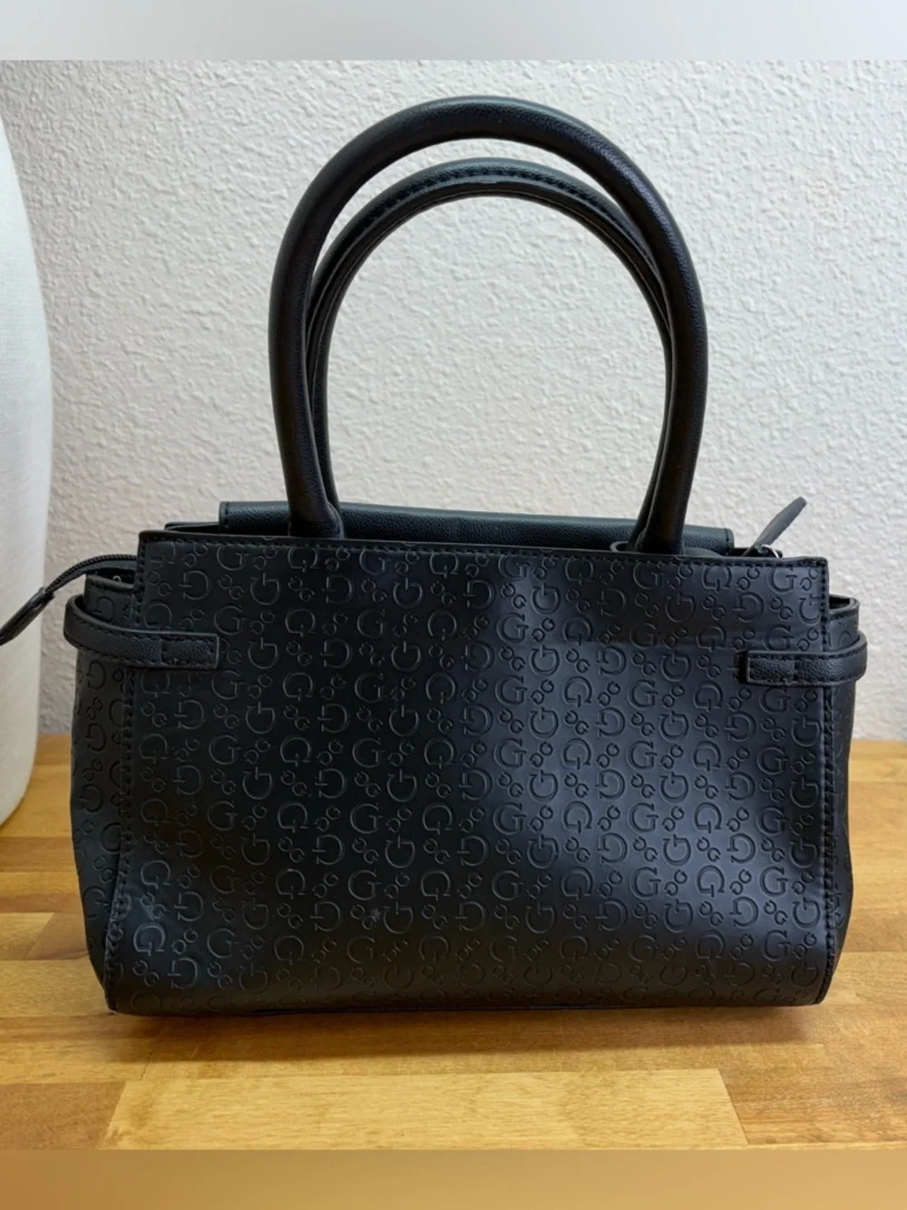 Guess Los Angeles Black Logo Embossed Satchel Crossbody Bag